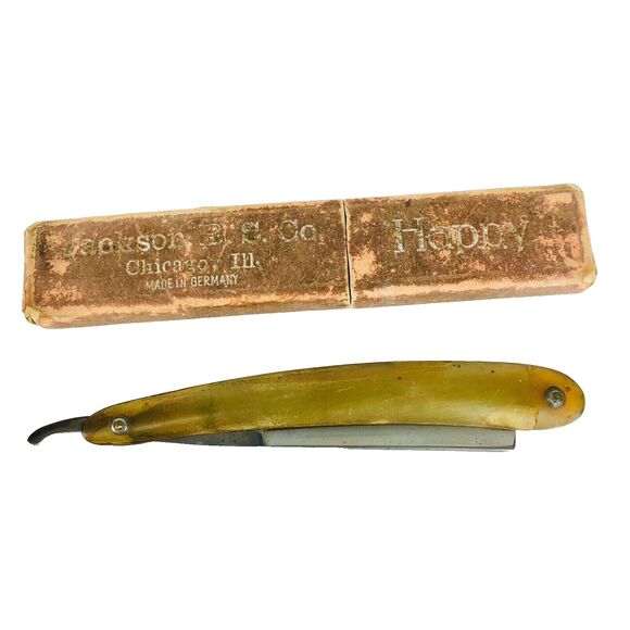 1920s Germany Jackson B.S. Co Chicago Ill Happy Straight Razor Celluloid Handle - Picture 3 of 9